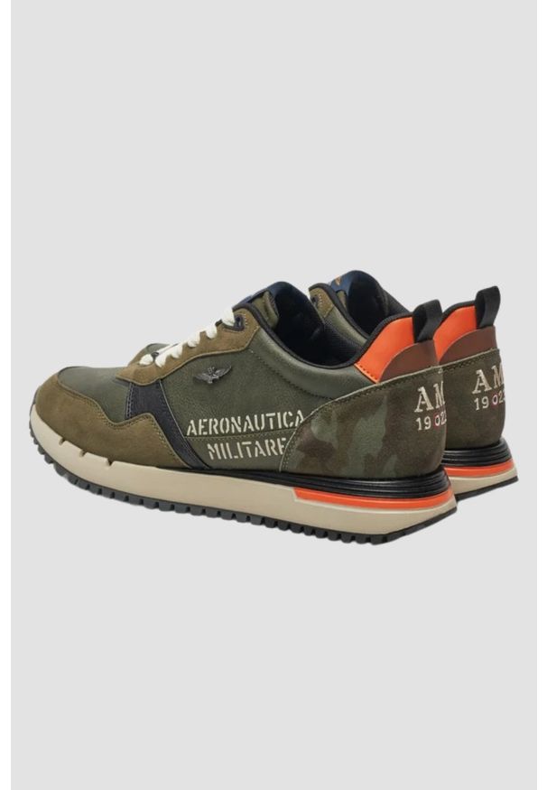 Aeronautica Militare - AERONAUTICA MILITARE Zielone męskie sneakersy Eco-leather AM. Okazja: na co dzień. Kolor: zielony. Materiał: zamsz, skóra. Szerokość cholewki: normalna. Wzór: nadruk