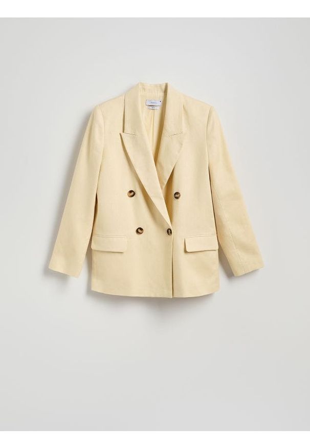 Reserved - Lniana marynarka - jasnożółty. Kolor: żółty. Materiał: len