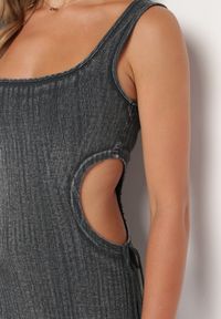 Born2be - Ciemnoszara Bawełniana Sukienka na Ramiączkach ze Ściągaczami i Wycięciami po Bokach Nestanina. Kolor: szary. Materiał: bawełna. Długość rękawa: na ramiączkach. Styl: elegancki #7