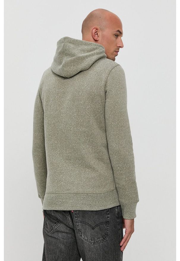 Jack & Jones Bluza męska kolor zielony z kapturem z nadrukiem. Okazja: na co dzień. Typ kołnierza: kaptur. Kolor: zielony. Materiał: dzianina. Wzór: nadruk. Styl: casual