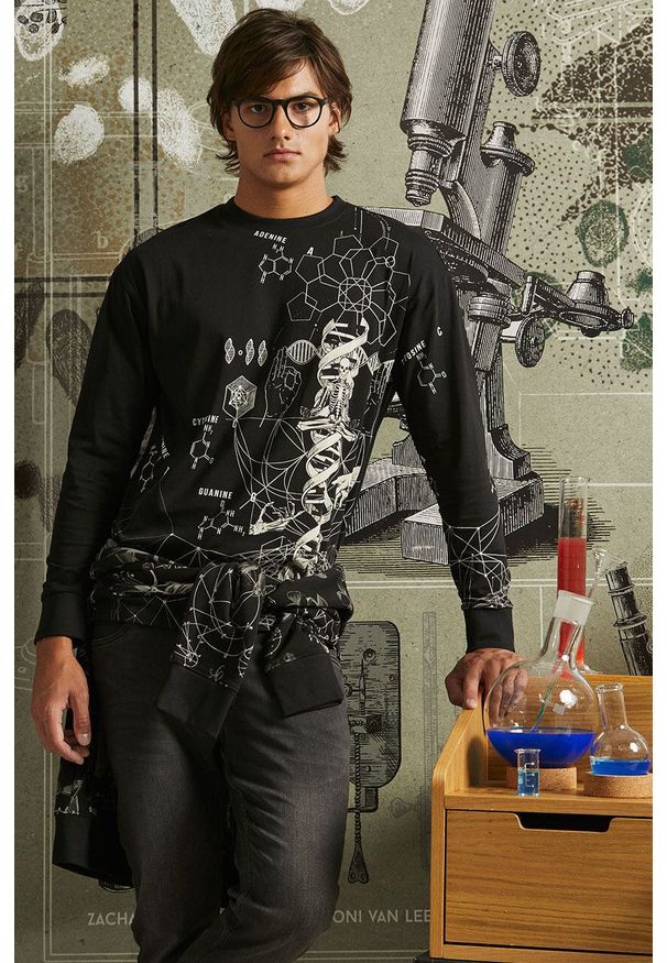 medicine - Medicine longsleeve bawełniany kolor czarny z nadrukiem. Kolor: czarny. Materiał: bawełna. Długość rękawa: długi rękaw. Długość: długie. Wzór: nadruk. Styl: klasyczny