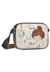 Torebka damska Anekke, z efektownym nadrukiem i metalowym logo zapinana na suwak z regulowanym paskiem oraz ozdobnym brelokiem kompaktowa a zarazem f. Kolor: szary. Wzór: nadruk. Dodatki: z breloczkiem #1