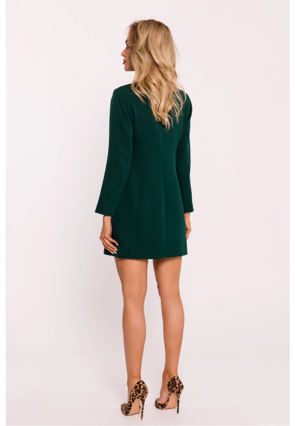 MOE - Elegancka sukienka żakietowa z dekoltem V i guzikami zielona. Okazja: do pracy. Kolor: zielony. Materiał: tkanina. Styl: elegancki. Długość: mini