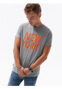Ombre Clothing - T-shirt męski z nadrukiem - szary V-24A - Rozmiar: S. Kolor: szary. Materiał: bawełna. Wzór: nadruk. Styl: klasyczny #1