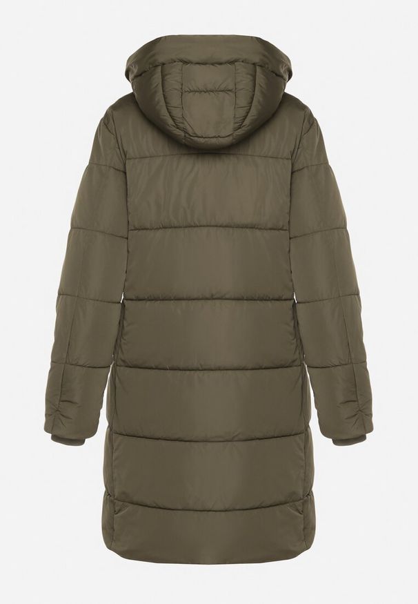 Born2be - Ciemnozielona Kurtka Pikowana z Kapturem i Suwakami po Bokach Lindrie. Okazja: na co dzień, na spacer. Typ kołnierza: kaptur. Kolor: zielony. Materiał: poliester, dzianina, jeans. Długość: długie. Styl: casual