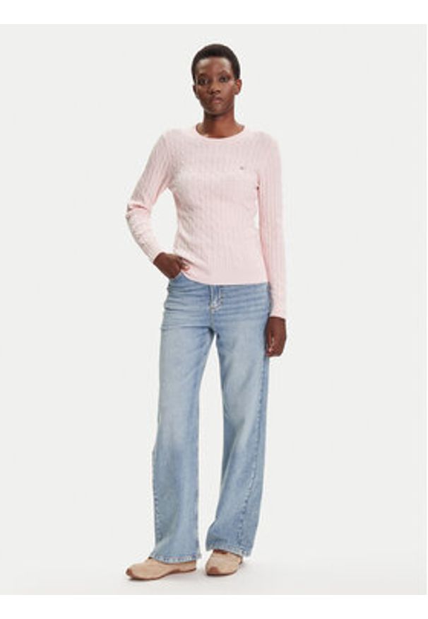 GANT - Gant Sweter 4800100 Różowy Slim Fit. Kolor: różowy. Materiał: bawełna