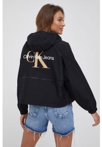 Calvin Klein Jeans kurtka damska kolor czarny przejściowa. Typ kołnierza: kaptur. Kolor: czarny. Materiał: materiał. Wzór: gładki