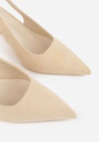 Renee - Beżowe Sandały Slingback na Szpilce z Imitacji Zamszu Carilona. Zapięcie: bez zapięcia. Kolor: beżowy. Materiał: zamsz. Sezon: lato. Obcas: na szpilce. Wysokość obcasa: średni #4