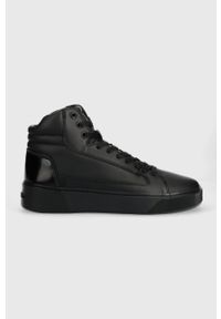 Calvin Klein sneakersy skórzane HIGH TOP LACE UP INV STITCH kolor czarny HM0HM01164. Nosek buta: okrągły. Zapięcie: sznurówki. Kolor: czarny. Materiał: skóra