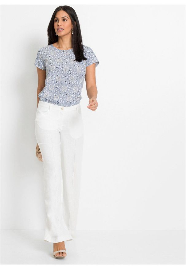 bonprix - Spodnie palazzo z przewiewnej mieszanki lnu. Kolor: biały. Materiał: len