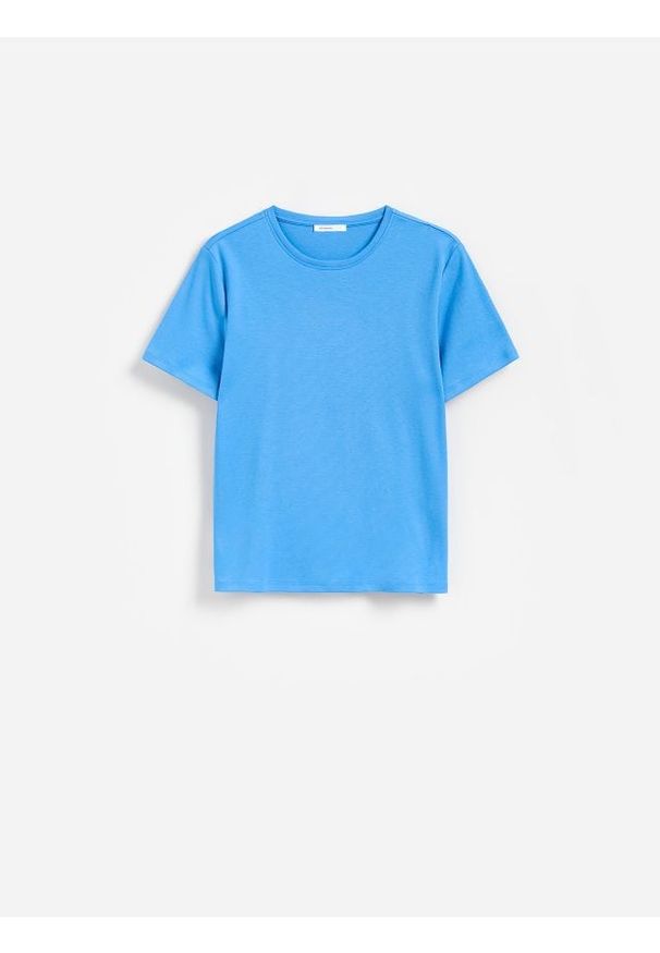 Reserved - Bawełniany t-shirt - jasnoniebieski. Kolor: niebieski. Materiał: bawełna. Wzór: gładki