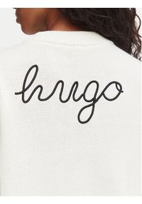 Hugo - HUGO Sweter Saje 50564300 Kremowy Regular Fit. Kolor: kremowy. Materiał: bawełna #4