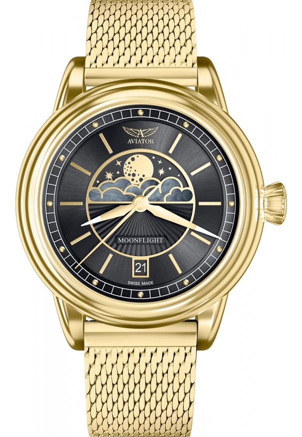 AVIATOR - Zegarek Aviator Zegarek damski Aviator V.1.33.1.344.5 złoty. Kolor: złoty