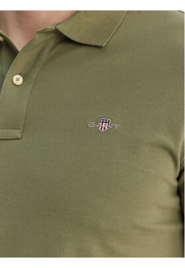 GANT - Gant Polo Shield 2220 Zielony Slim Fit. Typ kołnierza: polo. Kolor: zielony. Materiał: bawełna