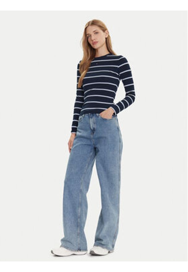 Tommy Jeans Bluzka Essential DW0DW17387 Granatowy Slim Fit. Kolor: niebieski. Materiał: bawełna