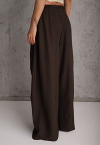 Renee - Brązowe Garniturowe Spodnie High Waist Wide Leg z Zakładkami w Pasie Philisia. Stan: podwyższony. Kolor: brązowy. Styl: elegancki #2