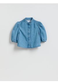 Reserved - Jeansowa koszula z bufiastymi rękawami - niebieski. Kolor: niebieski. Materiał: jeans #1