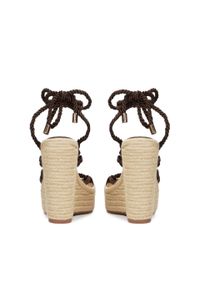 Kazar - Sandały na wysokim koturnie i platformie. Kolor: brązowy. Materiał: tkanina. Wzór: ze splotem. Sezon: lato. Obcas: na koturnie. Styl: wakacyjny, klasyczny #2