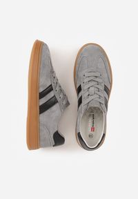 Renee - Szare Sneakersy ze Skóry Naturalnej z Geometrycznym Wzorem Zetisius. Okazja: na co dzień. Kolor: szary. Materiał: skóra. Wzór: geometria #7