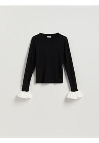 Reserved - Sweter z ozdobną wstawką - czarny. Kolor: czarny. Materiał: dzianina, wiskoza. Wzór: gładki #1