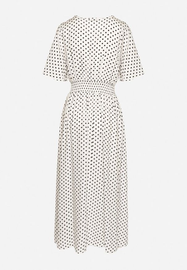 Born2be - Biała Kopertowa Sukienka z Bawełną w Kropki Ldivila. Okazja: na co dzień. Typ kołnierza: dekolt w kształcie V. Kolor: biały. Wzór: kropki. Typ sukienki: kopertowe. Materiał: bawełna. Długość rękawa: krótki rękaw. Sezon: wiosna, lato. Styl: casual