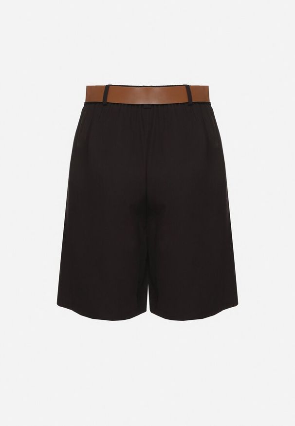 Born2be - Czarne Eleganckie Szorty z Wiskozą z Dodatkowym Paskiem z Klamrą Aranielle. Okazja: na spotkanie biznesowe, na co dzień. Stan: podwyższony. Kolor: czarny. Materiał: wiskoza. Styl: elegancki