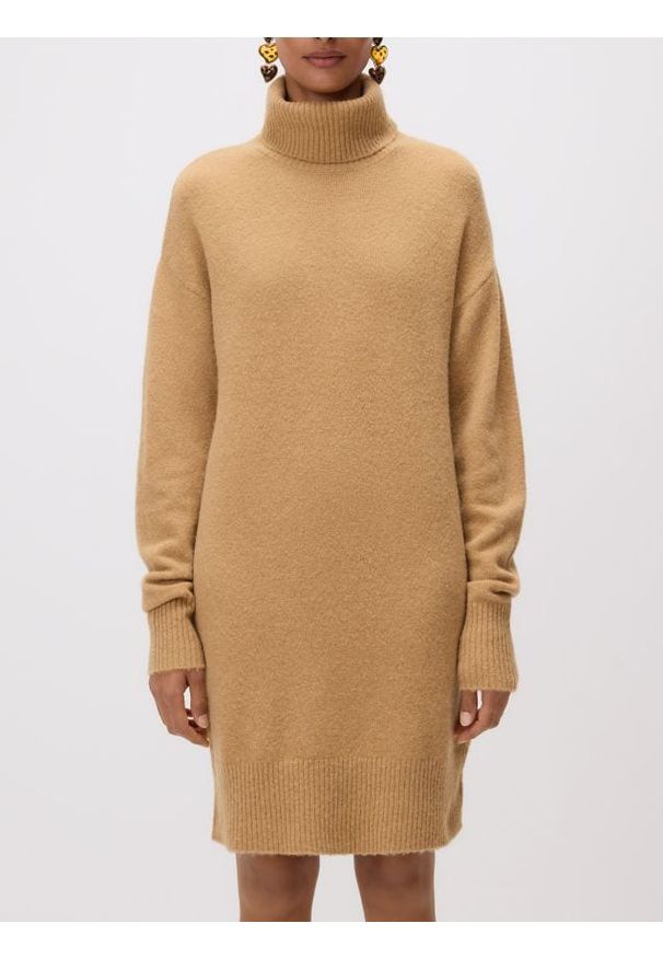 Reserved - Sukienka z wełną - brązowy. Kolor: brązowy. Materiał: wełna