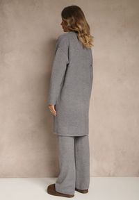 Renee - Szary Komplet z Dzianiny z Wełną Długi Kardigan Spodnie i Kamizelka Otizane. Kolekcja: plus size. Kolor: szary. Materiał: wełna, dzianina. Wzór: aplikacja