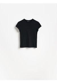 Reserved - T-shirt slim fit - czarny. Kolor: czarny. Materiał: bawełna, elastan, dzianina #1