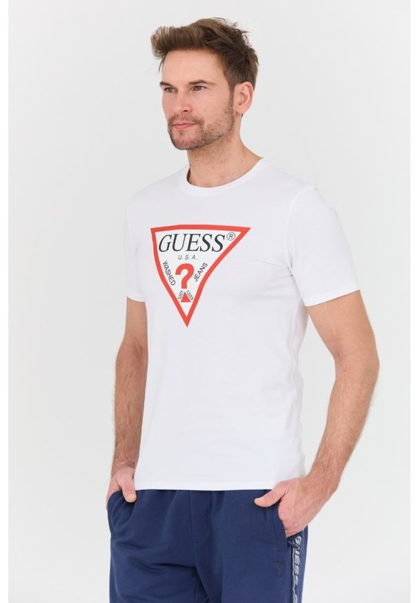 Guess - GUESS Biały męski t-shirt Original Logo Tee, Rozmiar XL. Kolor: biały