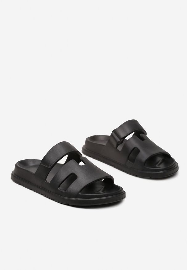 Renee - Czarne Basenowe Klapki Piankowe z Wycięciami na Pasku Wrenlita. Kolor: czarny