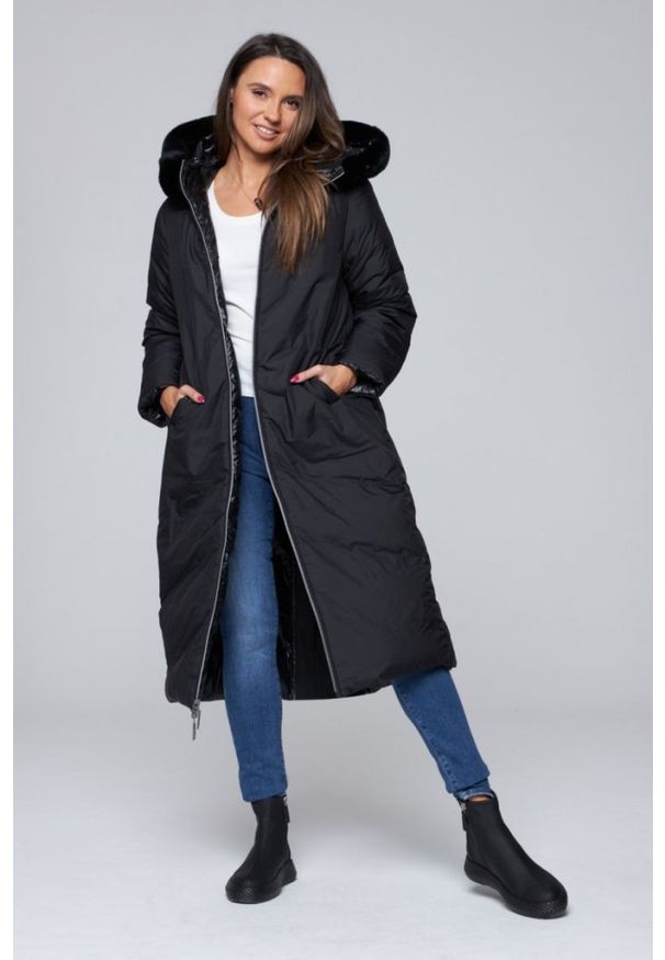 DIEGO M Dwustronny czarny płaszcz puchowy damski, Rozmiar 38 EU - 42 IT. Kolor: czarny. Materiał: puch