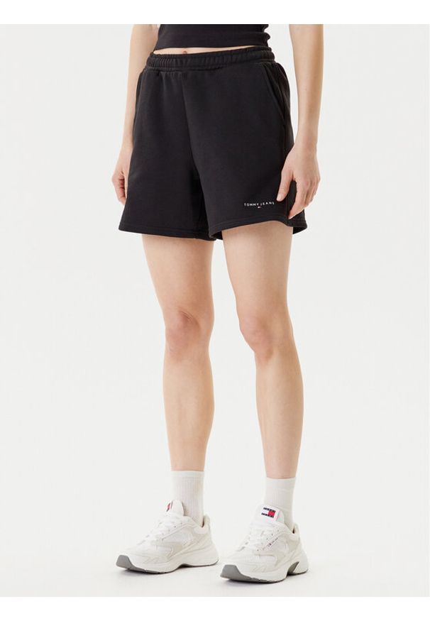 Tommy Jeans Szorty sportowe Linear DW0DW21152 Czarny Relaxed Fit. Kolor: czarny. Materiał: bawełna