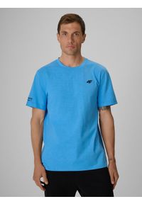 4f - 4F T-shirt regular gładki męski - niebieski XL. Okazja: na co dzień. Kolor: niebieski. Materiał: bawełna, dzianina. Wzór: gładki. Styl: casual #1