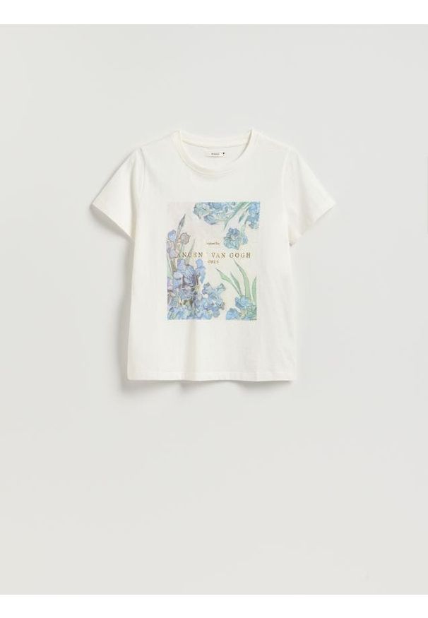 Reserved - T-shirt z nadrukiem - złamana biel. Materiał: bawełna, dzianina. Wzór: nadruk