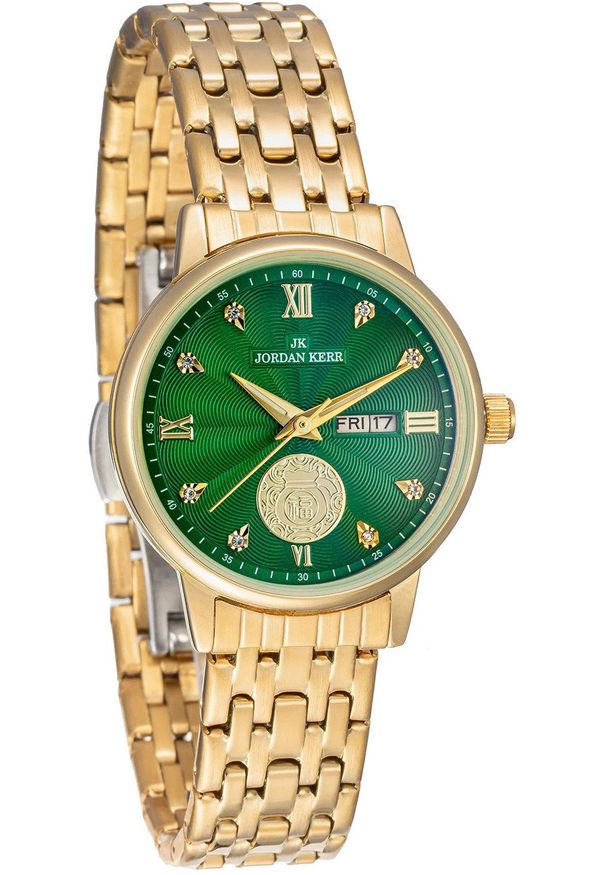 Zegarek damski Jordan Kerr L1071 złoty zielona tarcza. Kolor: złoty, wielokolorowy, zielony
