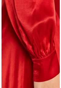 TwinSet - Twinset - Sukienka. Kolor: czerwony. Materiał: tkanina. Długość rękawa: długi rękaw. Wzór: gładki. Typ sukienki: rozkloszowane #4