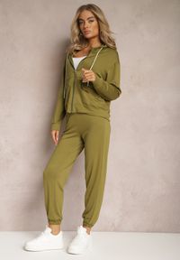 Renee - Ciemnozielony Bawełniany Komplet Dresowy Rozpinana Bluza z Kapturem i Spodnie Joggery Farila. Kolor: zielony. Materiał: bawełna, dresówka #5