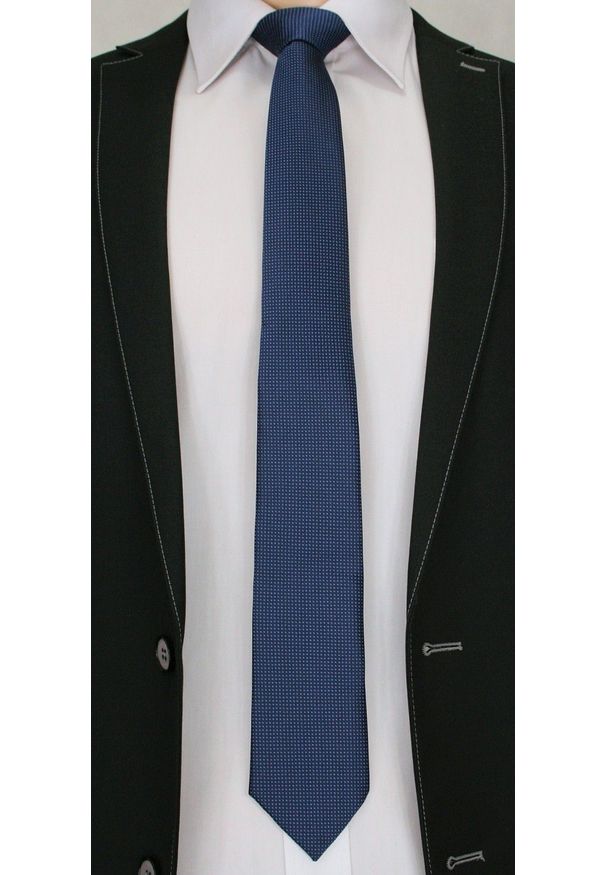 Męski, Oryginalny Krawat w Drobny Rzucik - 6,7cm, -Chattier, Ciemny Niebieski. Kolor: niebieski. Materiał: tkanina. Styl: wizytowy, elegancki
