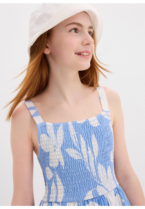 bonprix - Sukienka z lejącej wiskozy. Kolor: niebieski. Materiał: wiskoza. Wzór: nadruk. Długość: midi