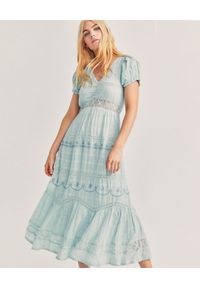 LOVE SHACK FANCY - Niebieska sukienka Dimonda. Kolor: niebieski. Materiał: koronka, bawełna. Wzór: haft, aplikacja, kwiaty, koronka. Długość: maxi