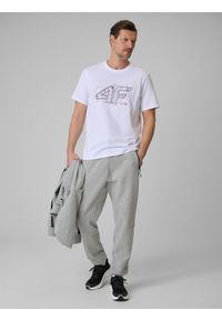 4f - 4F T-shirt regular z nadrukiem męski - biały XXL. Okazja: na co dzień. Kolor: biały. Materiał: dzianina, bawełna, materiał. Wzór: nadruk. Styl: casual #2