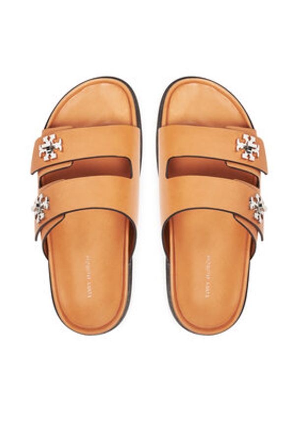 Tory Burch Klapki T Lock Sport Slide 166905 Brązowy. Kolor: brązowy. Materiał: skóra. Styl: sportowy