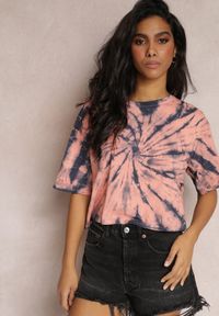 Renee - Różowy Krótki T-shirt z Printem Tie-Dye Lanay. Kolor: różowy. Długość: krótkie. Wzór: nadruk. Sezon: lato #4