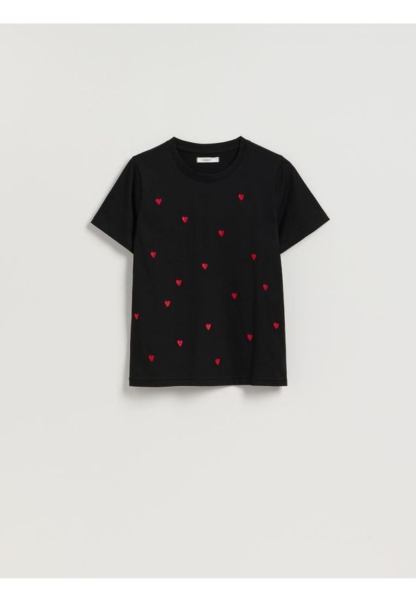 Reserved - T-shirt w serca - czarny. Kolor: czarny. Materiał: bawełna