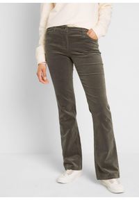 bonprix - Spodnie sztruksowe ze stretchem o kroju bootcut. Kolor: zielony. Materiał: sztruks #1