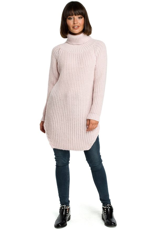 BE Knit - Długi sweter o splocie typu wafelek z rozcięciami po bokach. Typ kołnierza: golf. Materiał: akryl. Długość: długie. Wzór: ze splotem