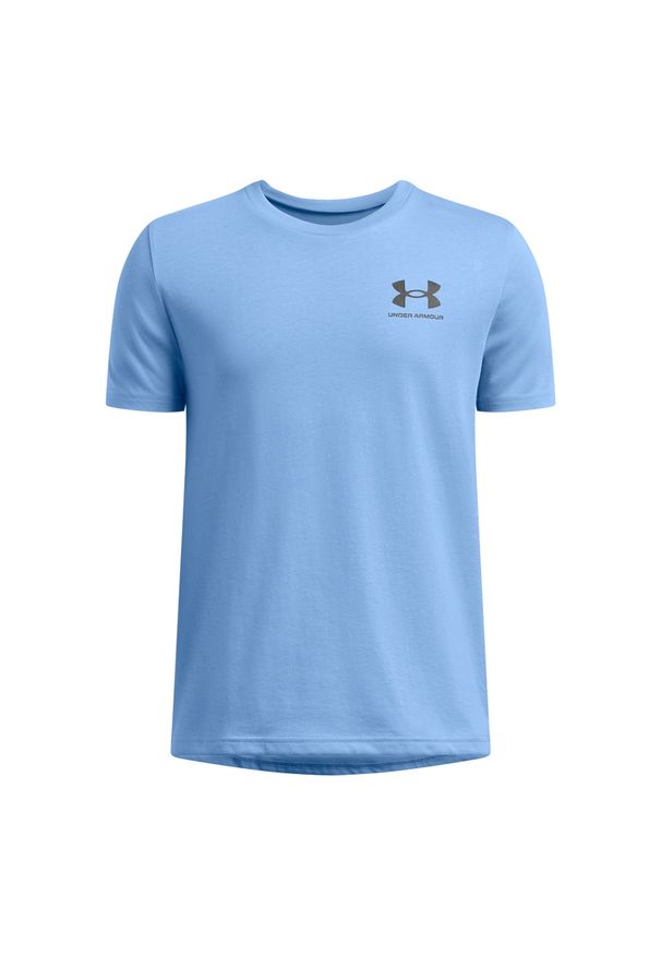 T-shirt chłopięcy Under Armour UA B Sportstyle Left Chest Ss - niebieski. Kolor: niebieski. Materiał: bawełna, poliester, materiał. Wzór: nadruk