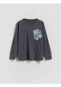 Reserved - Bawełniany longsleeve - ciemnoszary. Kolor: szary. Materiał: bawełna. Długość rękawa: długi rękaw