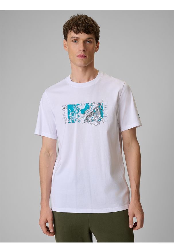4f - 4F T-shirt regular z nadrukiem męski - biały S. Okazja: na co dzień. Kolor: biały. Materiał: dzianina, bawełna. Wzór: nadruk. Styl: casual